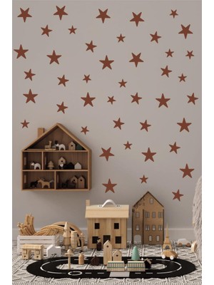 Lizpo Decor Kahverengi Yıldız Duvar Çocuk Odası Sticker Dekorasyon 3-4-5 cm 130 Adet