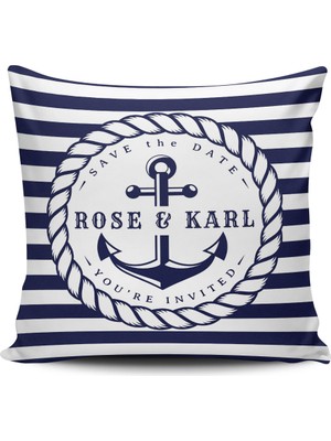 Alkan Homes Denizci Desenli Dekoratif Dijital Baskılı Yastık Kırlent Kılıfı