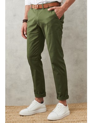 AC&Co / Altınyıldız Classics Erkek Haki Slim Fit Dar Kesim Yan Cep Esnek Chino Pantolon