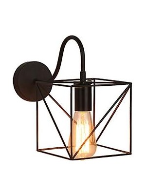 Xinh Vintage LED Duvar Işık Retro Loft Endüstriyel Duvar Lambası Siyah E27 Demir Basit Abajur Kafes Güvenlik Aplik Kapalı Aydınlatma Armatürü (F) (Yurt Dışından)