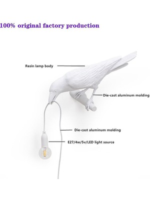 Xinh Seletti Kuş Duvar Lambası Italyan Modern Reçine Beyaz Siyah Işık Yatak Odası Bedsideliving Oda Dekorasyon Için LED Işık Armatürleri (Masa Siyah Sit) (Yurt Dışından)