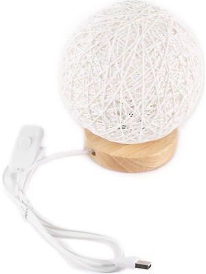 Xinh Lambalar LED Ahşap Masa Lambası Yaratıcı Ahşap Rattan Küresel Top Başucu Gece Işığı H -Knit (Yurt Dışından)