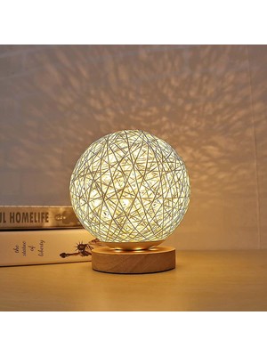 Xinh Lambalar LED Ahşap Masa Lambası Yaratıcı Ahşap Rattan Küresel Top Başucu Gece Işığı H -Knit (Yurt Dışından)