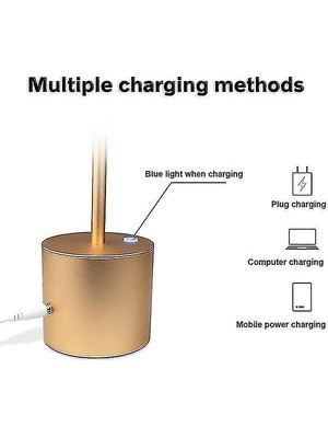 Xinh Akülü LED Masa Lambası Taşınabilir USB Şarj Edilebilir (Altın) (Yurt Dışından)