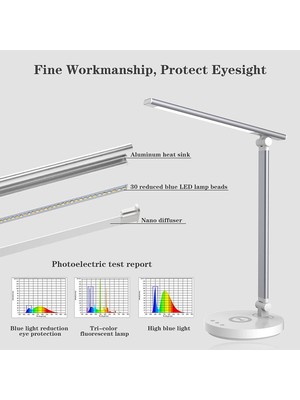 Xinh Masa Lambası ile Kablosuz Şarj, Koyun Okuma Lambası USB Şarj Port Ofis ile LED Masa Lambaları Kısılabilir Göz Bakımı 5 Parlaklık Seviyesi (Yurt Dışından)