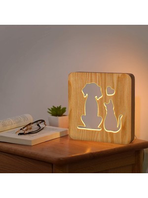 Xinh Lambalar Köpek Kedi Aşk Başucu Lambası 3D Optik Sevimli Hayvan LED Ahşap Gece Lambası En Iyi Hediye Pet (Yurt Dışından)