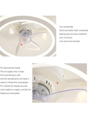 Xinh 48 cm Yatak Odası Fan Işık, 220 V LED36W Stepless Karartma Oturma Odası Işık, Oda Çalışması, Çocuk Odası Işık, Ev Işık, Beyaz (Yurt Dışından)