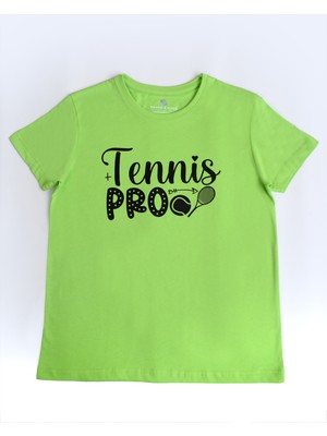 Smash & Slice Tenis Temali Baskili Unisex Çocuk T-Shirt "tennis Pro Green"
