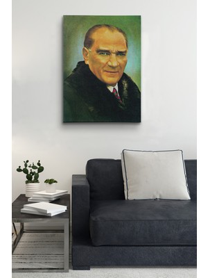 Dünyatablo Atatürk Portre Tablosu Mustafa Kemal Atatürk Dikdörtgen Dekoratif Kanvas Tablo