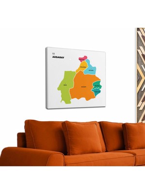 Dünyatablo Aksaray  Ili ve Ilçeler Haritası  Dekoratif Kanvas Tablo 1260