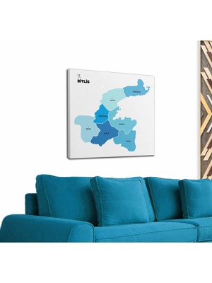 Dünyatablo Bitlis Ili ve Ilçeler Haritası  Dekoratif Kanvas Tablo 1299