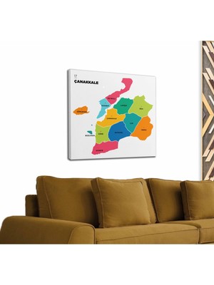 Dünyatablo Çanakkale  Ili ve Ilçeler Haritası  Dekoratif Kanvas Tablo 1309