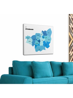Dünyatablo Diyarbakır  Ili ve Ilçeler Haritası  Dekoratif Kanvas Tablo 1323