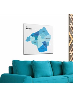 Dünyatablo Isparta  Ili ve Ilçeler Haritası  Dekoratif Kanvas Tablo 1363