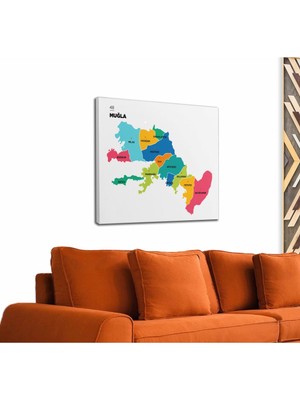 Dünyatablo Muğla Ili ve Ilçeler Haritası  Dekoratif Kanvas Tablo 1421