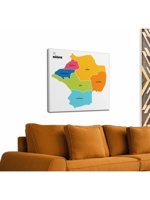 Dünyatablo Niğde Ili ve Ilçeler Haritası  Dekoratif Kanvas Tablo 1430