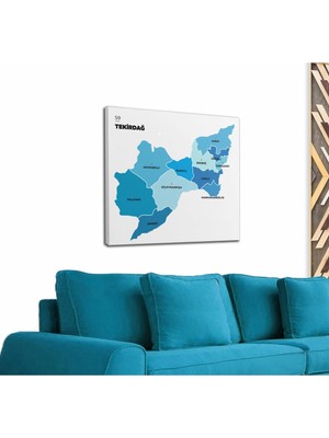 Dünyatablo Tekirdağ Ili ve Ilçeler Haritası  Dekoratif Kanvas Tablo 1465