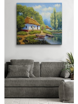 Dünyatablo Ukrayna Köy Evi Manzarası Yağlıboya Görünüm Dekoratif Kanvas Duvar Tablosu