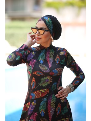 Remsa Mayo Tam Kapalı Tesettür Mayo Kadın 2013 Tüy Yapraklı Likralı Malzeme ile Şık Tasarım