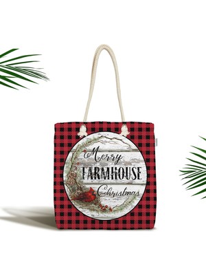 RealHomes Kırmızı Ekose Motifli Mery Christmas Temalı Fermuarlı Kumaş Omuz Çantası