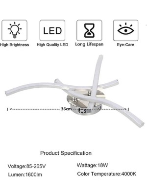 Lambalar LED Tavan Işık Zarif Kavisli Tavan Işıkları 3 Dahili LED Boards 18 W 1600 Lümen Nötr (Yurt Dışından)