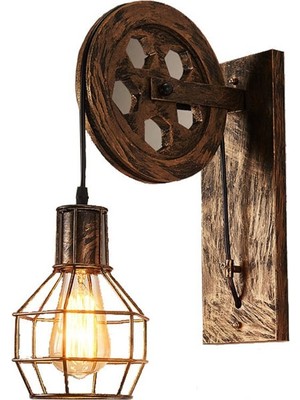 Loft Retro Endüstriyel Stil Kaldırma Duvar Lambası Restoran Yatak Odası Başucu Merdiven Koridor Kasnak Mağazası Duvar Lambası (Bronz) (Yurt Dışından)