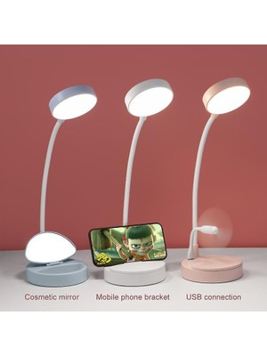 LED Masa Lambası Makyaj Aynası LED Işık USB Öğrenci Kitap Okuma Lambası Göz Koruma Cep Telefonu Tutucu Ev Yurdu Gece Lambası (Beyaz) (Yurt Dışından)