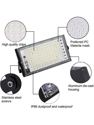 (Beyaz) 2x 240 V 50 W LED Sel Işık IP65 Bahçe Açık Güvenlik Peyzaj Smd Spotlight (Yurt Dışından)