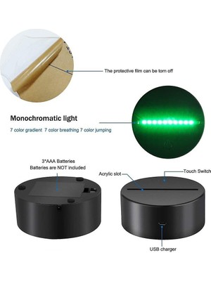 3D Illusion Gece Lambası 7 Renk Değişim Dokunmatik Kontrol LED Masa Masa Gece Işık Çocuklar Çocuklar Için Aile Tatil Ev Dekorasyon Sevgililer Günü En Iyi, (Siyah) (Yurt Dışından)
