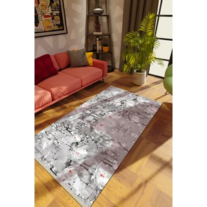 Modern Çiçekli Gri Dijital Baskı Halı Kaydırmaz Ince Yıkanabilir