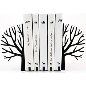 Evay Tasarım Ağaç Desenli Kitap Desteği - Ev ve Ofis Dekoratif Estetik Kitap Tutucu 2'li Set Siyah