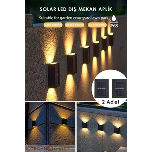 2ADET Modern Solar Çift Taraflı Aplik Güneş Enerjili Aydınlatma Dekorasyon Duvar Lamba