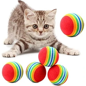 EKS Ticaret 3lü Gökkuşağı Sünger Kedi Köpek Çiğneme Oyun Topu 4,2 cm