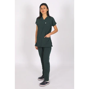 Pratik Medikal Likralı Yarasa Kol Hemşire Forması Takım Ördek Yeşili