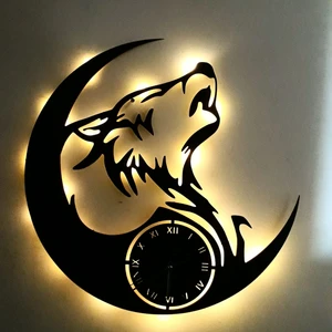 Ahşap Işıklı Duvar Saati 11