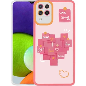 Case 4U Samsung Galaxy A22 4g / M22 / M32 Uyumlu Kılıf M-Fit Aşk Hikayesi Post-it Desenli Kapak Love Story NO2 Renkli