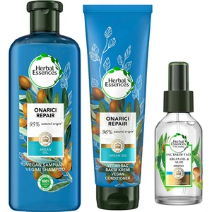 Herbal Essences Vegan Şampuan Onarıcı Argan Yağı 400 ml + Saç Bakım Kremi 275 ml + Sprey Yağ 100 ml