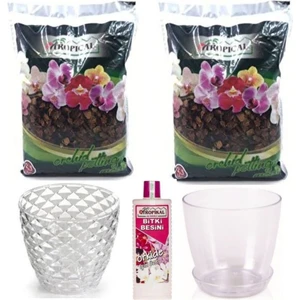 Gül Çiçek Sarayı Ithal Kaliteli Orkide Toprağı, Orkide Vitamini, Orkide Saksısı Tabağı Ayrı, Kristal  Orkide Saksısı, Orkide Canlandırma, Orkide Çiçek Açtırma Seti