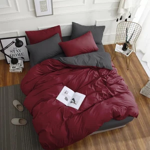 Haifisch Bordo -Füme Ranforce  Doğal Pamuklu Çift Kişilik Çift Taraflı İki  Renk Nevresim Takımı