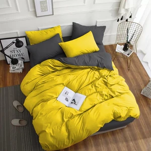 Haifisch Sarı -Füme Ranforce  Doğal Pamuklu Tek Kişilik Çift Taraflı İki Renk Nevresim Takımı