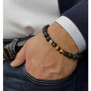 Padore Accessory Unisex Kaplan Gözü, Lav ve Hematit Taş Detaylı Doğal Taş Bileklik