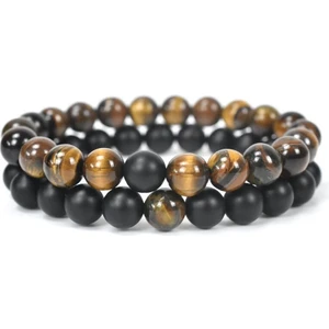 Padore Accessory Unisex Tasarım 2 Adet Kaplan Gözü ve Onix Doğal Taş Bileklik