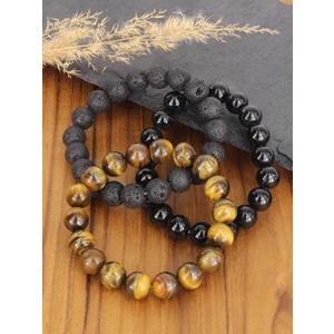 Padore Accessory Unisex 3 Adet Kaplan Gözü, Lav ve Onix Doğal Taş Bileklik