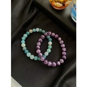Padore Accessory  Jade Taşlı, Turkuaz ve Mor Renk 2 Adet Doğal Taş Bileklik Şans ve Para Simgesi