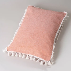 Tekli Özel Tasarım Turuncu Pamuk Ponponlu Kırlent Yastık Kılıfı 35x55 cm