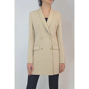 Kadın Açık Kahverengi Gold Düğmeli Astarlı Blazer Ceket YY101029