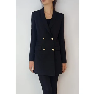Kadın Siyah Gold Düğmeli Astarlı Blazer Ceket YY101029