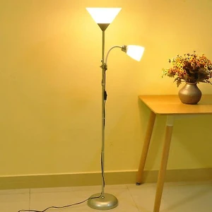 Three Beans Three Beans Zemin Lambası Çift Kafa Ayarlanabilir Dikey Masa Lambası Resim Anne Lambası Oturma Odası Çalışma Başucu Lambası LED Göz Koruma Lambası (Gümüş) (Yurt Dışından)