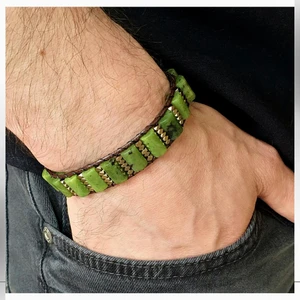 Seven Art Jewelry Yeşim Taşı( Jade- Nefrit) ve Hematit Taşı Bileklik / Doğal Taş Bileklik / El Yapımı Bileklik