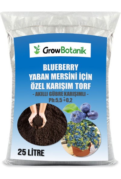 Grow Botanik Blueberry - Yaban Mersini Için Özel Karışım Torf (25 Lt)